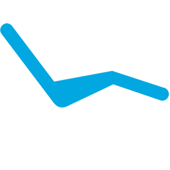 An image featuring a blue lounge chair with a white logo, set against a black background.