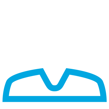 The image displays a stylized graphic of a humanoid figure with a smiling face, wearing a white lab coat and a blue badge with a white checkmark, positioned in front of a doctor s mask.